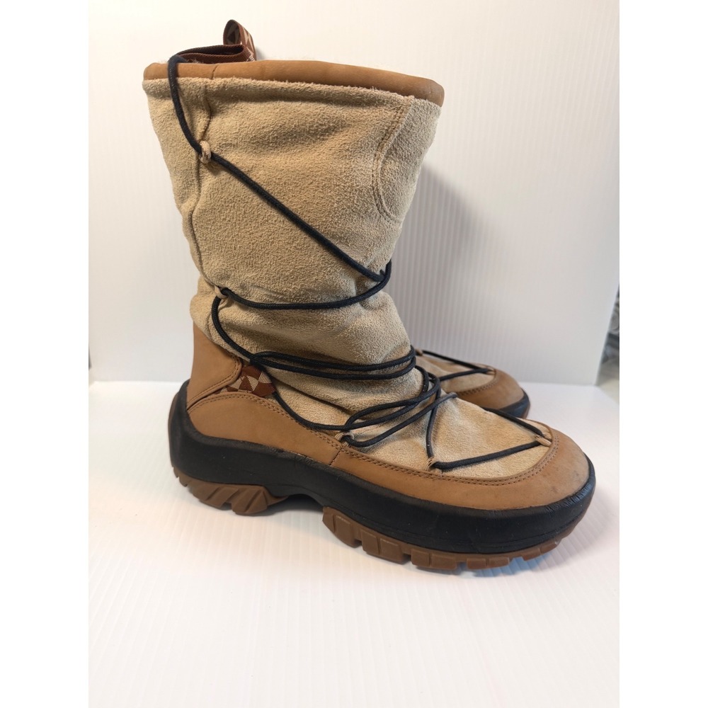 ULU Waterproof Suede Winter Boots Cane Tan Shearling Lace Up Women's Size 7 - Picture 2 of 9
